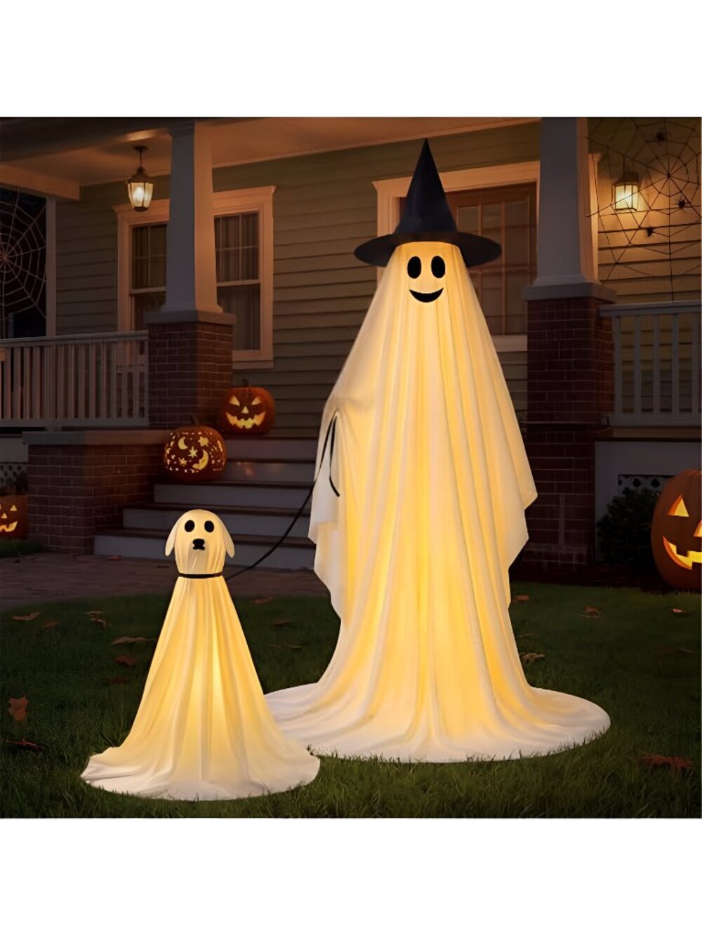 Outdoor Halloween Standing Ghost Decorations, Spooky Warm Light Up Ghosts